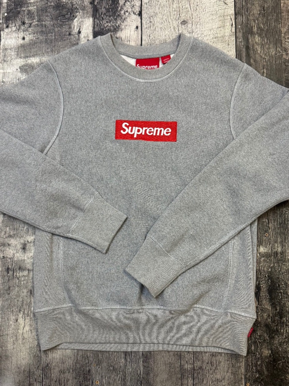 Auth FW15 SUPREME Box Logo Crewneck heather grey-size/small